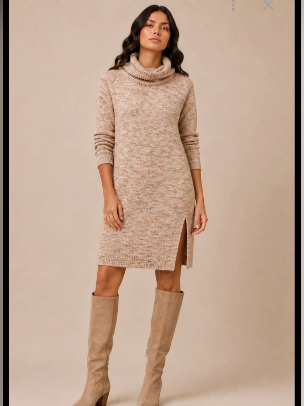 Pure Jill by J. Jill Cowl Neck Tunic Sweater Dress in Peach Marled Gray, Sz M